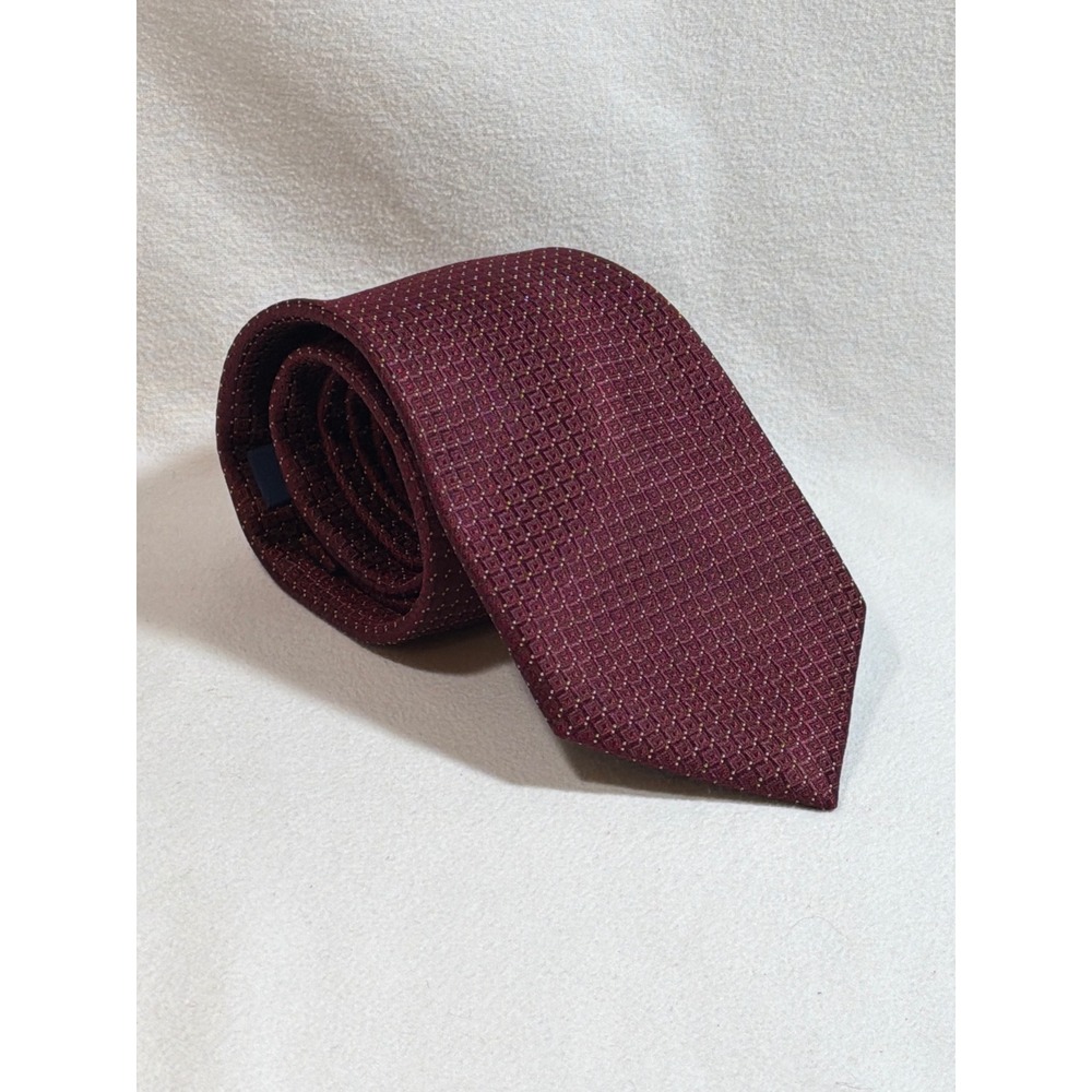 Club Room Mens Burgundy Geometric Square Silk Necktie Classic Width Tie
